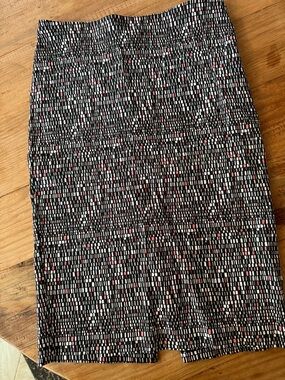 Black Geometric Pencil Skirt with Pink and White Accents